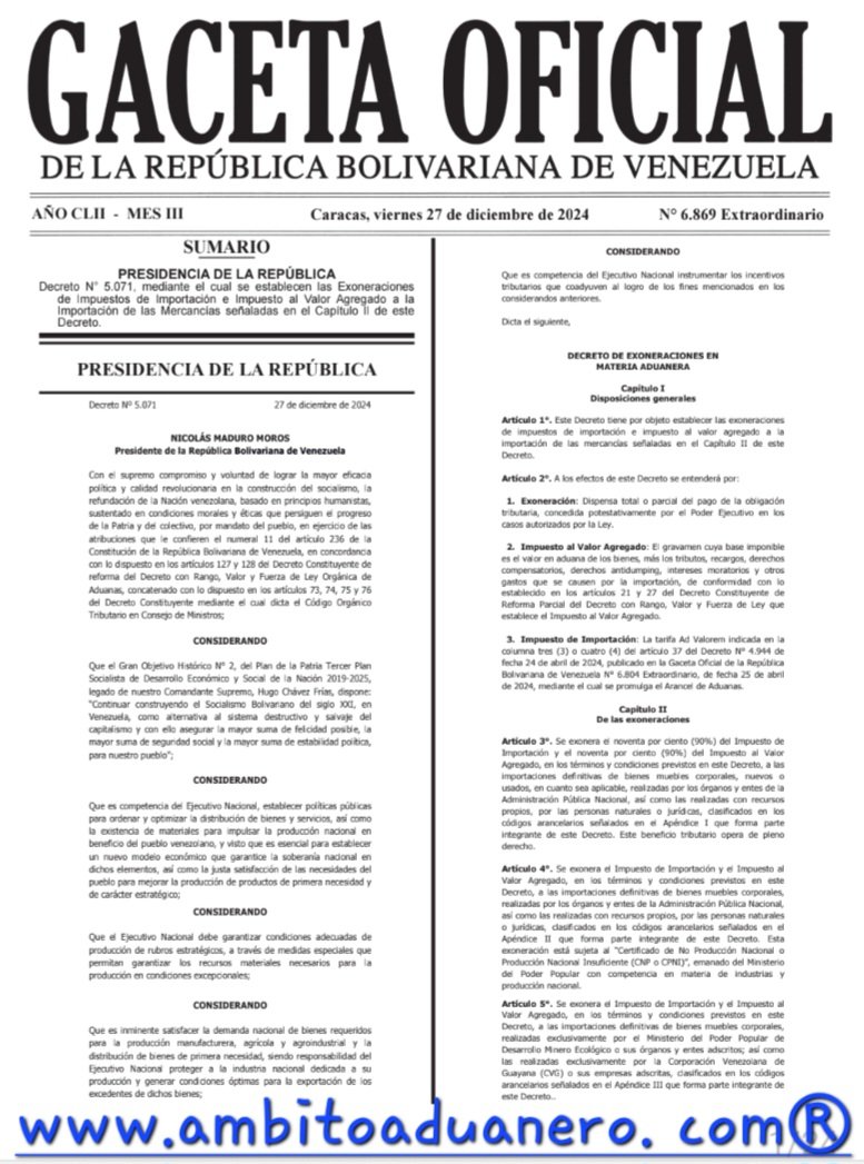 ambitoaduanero's tweet photo. Los beneficios de exoneración establecidos en el Decreto, aplicarán a partir del 1° de enero de 2025 hasta el 31 de marzo de 2025. (Art. 26).

Cortesía: https://t.co/jkm71FlKgQ ®

📧 aduanas@ambitoaduanero.com 

📞 +58 414 277.06.15 https://t.co/dyiegKEuh0