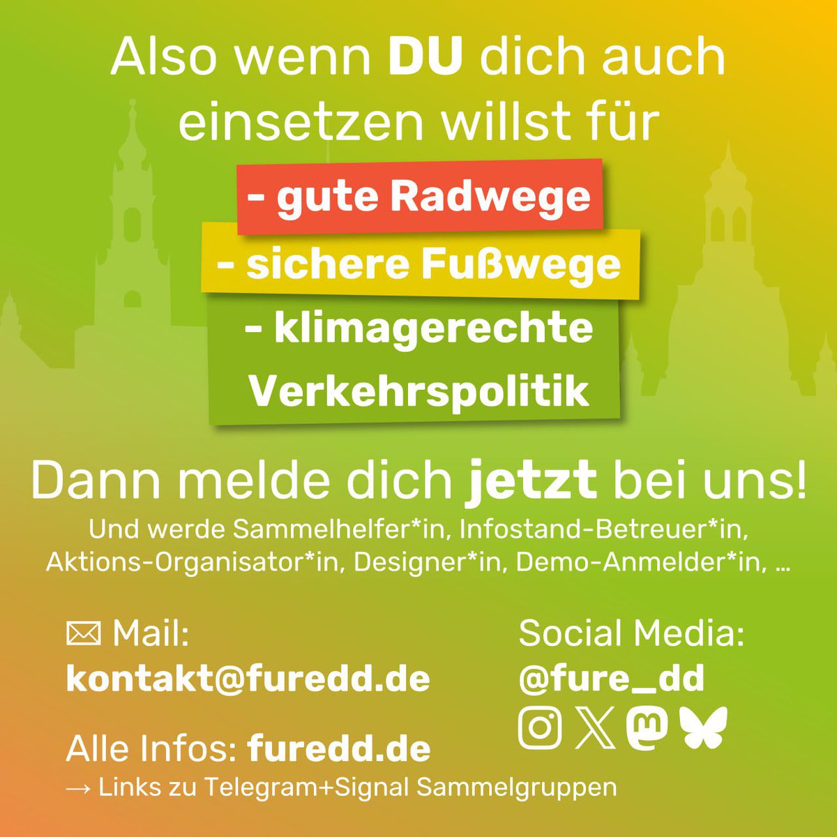 FuRe_DD's tweet photo. Ihr sucht noch nach Vorsätzen fürs neue Jahr? Ihr wollt was Gutes tun und euch mit einbringen?
Dann helft uns beim Unterschriften sammeln für sichere Radwege und gute Gehwege. #verkehrswende #radentscheid #dresden https://t.co/HZsyTdUJ5k