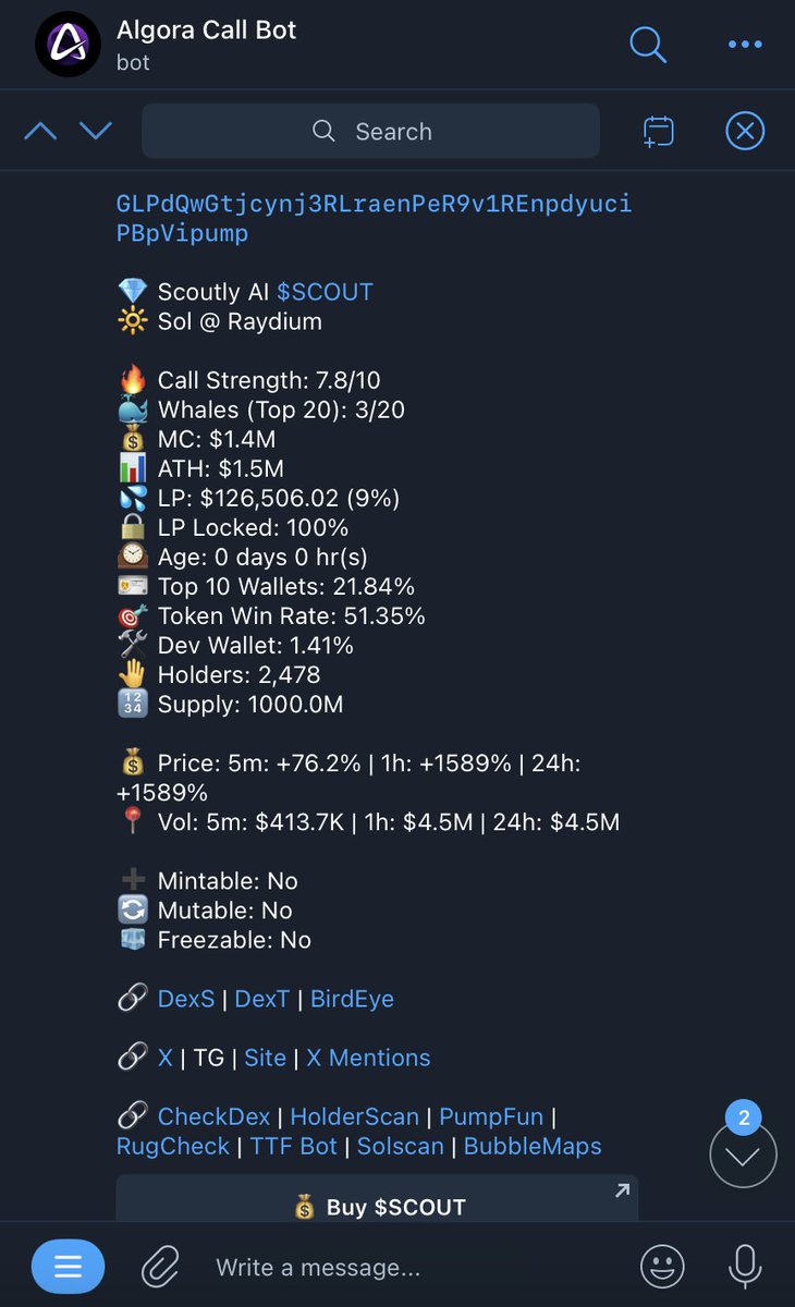 AlgoraCallBot's tweet image. ANNOUNCEMENT!

Our free version is officially live!

Getting Started:

- Visit t.me/algoracallbot and press start to begin using the free version. You will automatically start receiving memecoin calls on Solana by our AI-powered proprietary algorithm. 

- Customize your…