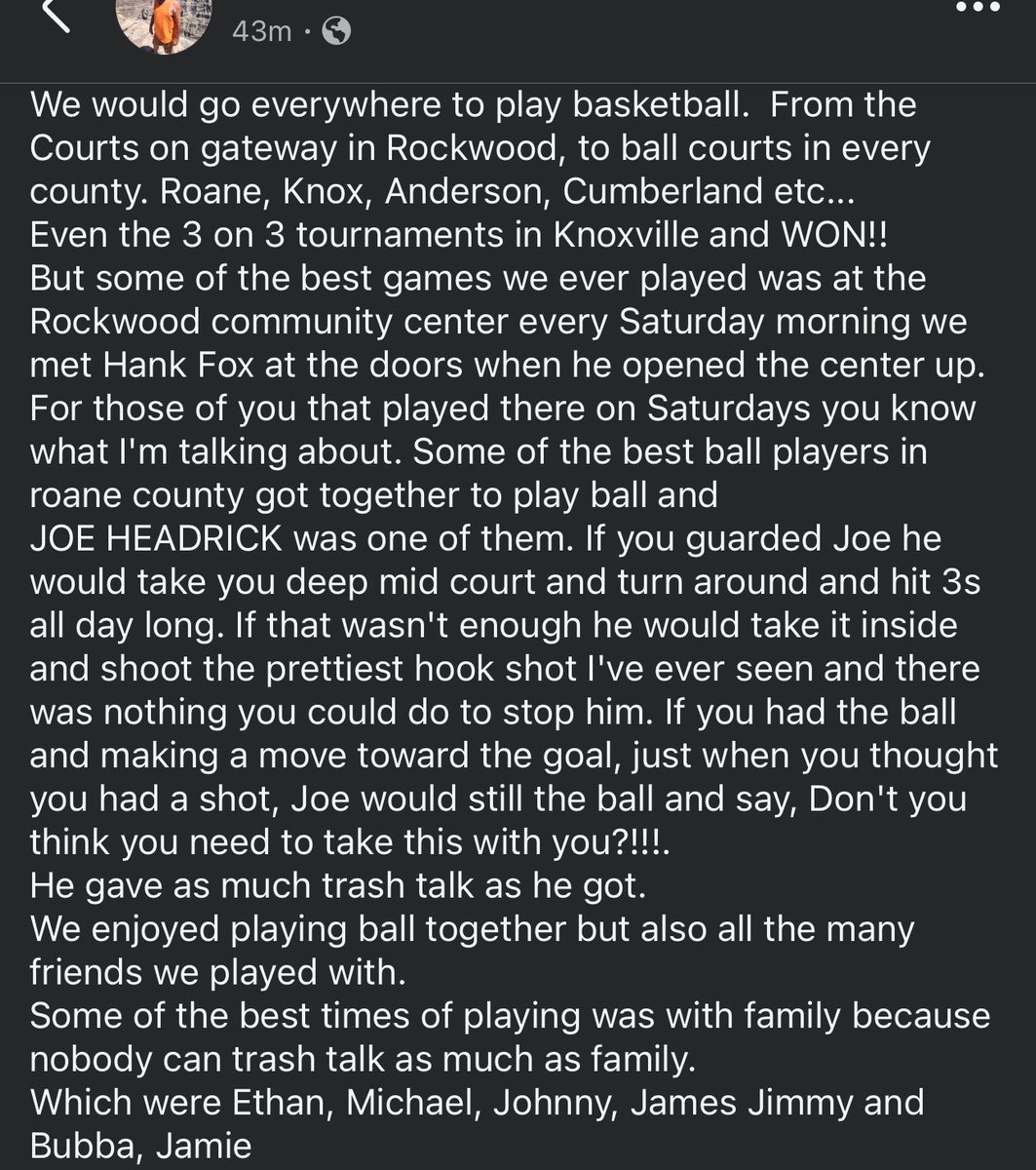 One of my favorite childhood memories was going to the courts with Dad to watch him play ball. I would give anything to go back to that time just for a day. My heart hurts but people sharing memories of him means so much  ♥️
