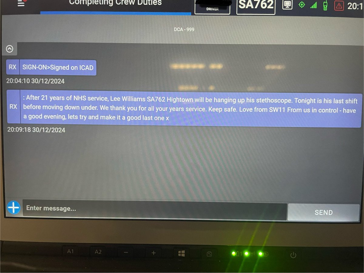 Tonight we have logged on for his final shift our friend and colleague Richard ‘Lee’ Williams. 21 years #NHS service with <a href="/Ldn_Ambulance/">London Ambulance Service</a>  and <a href="/SCAS999/">South Central Ambulance Service</a>. He leaves us for an exciting new journey with his family and <a href="/SA_Ambulance/">SA Ambulance Service</a> next year. Good luck Love SW11 🚑🚑