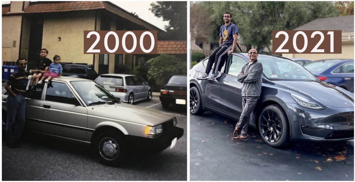Got a lovely reminder of the value of hard work from the archives. From a second hand nissan to a no-hands needed Tesla. So grateful for my family and the positive role models in my life. #thanksmomanddad
