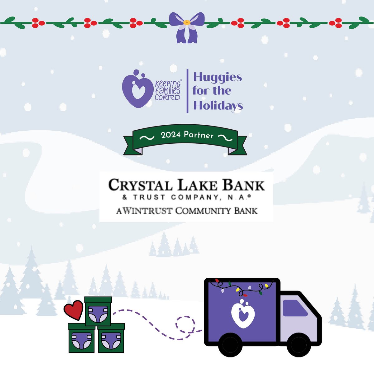 keepingcovered's tweet photo. 🎄💜 Huggies for the Holidays Partner Appreciation Post 🎄💜 THANK YOU to CRYSTAL LAKE BANK &amp; TRUST who is partnering with us on our mission to #EndDiaperNeed by serving as a local diaper donation drop-off site! 🔗 https://t.co/c8WeIpqBOJ | #donatelocal #makeadifference https://t.co/LiqIxJASMn