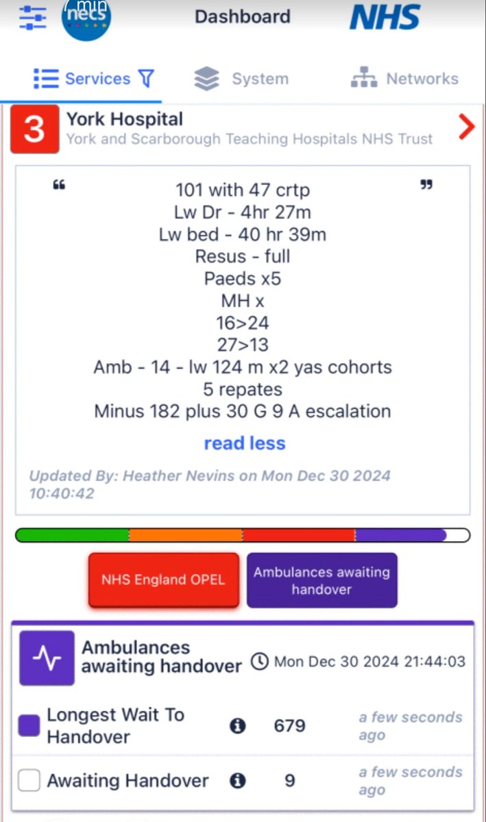 🚨 Snapsot below from staff struggling tonight. You can see in the West Midlands there are over 180 ambulances stuck at hospitals...114 over an hour. Second image shows waits in York A&amp;E...longest for a bed is over 40hrs