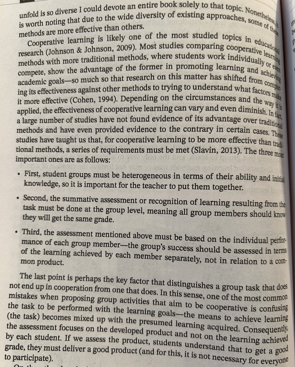 Teacher_Fulton's tweet photo. Cooperative learning can either lead to better learning than individual work, or worse. 

This picture and its 3 bullet points show what is required for effective cooperative learning (from the late, great Dr. Slavin)

#HowDoWeLearn @hruizmartin https://t.co/wJHox48TCI