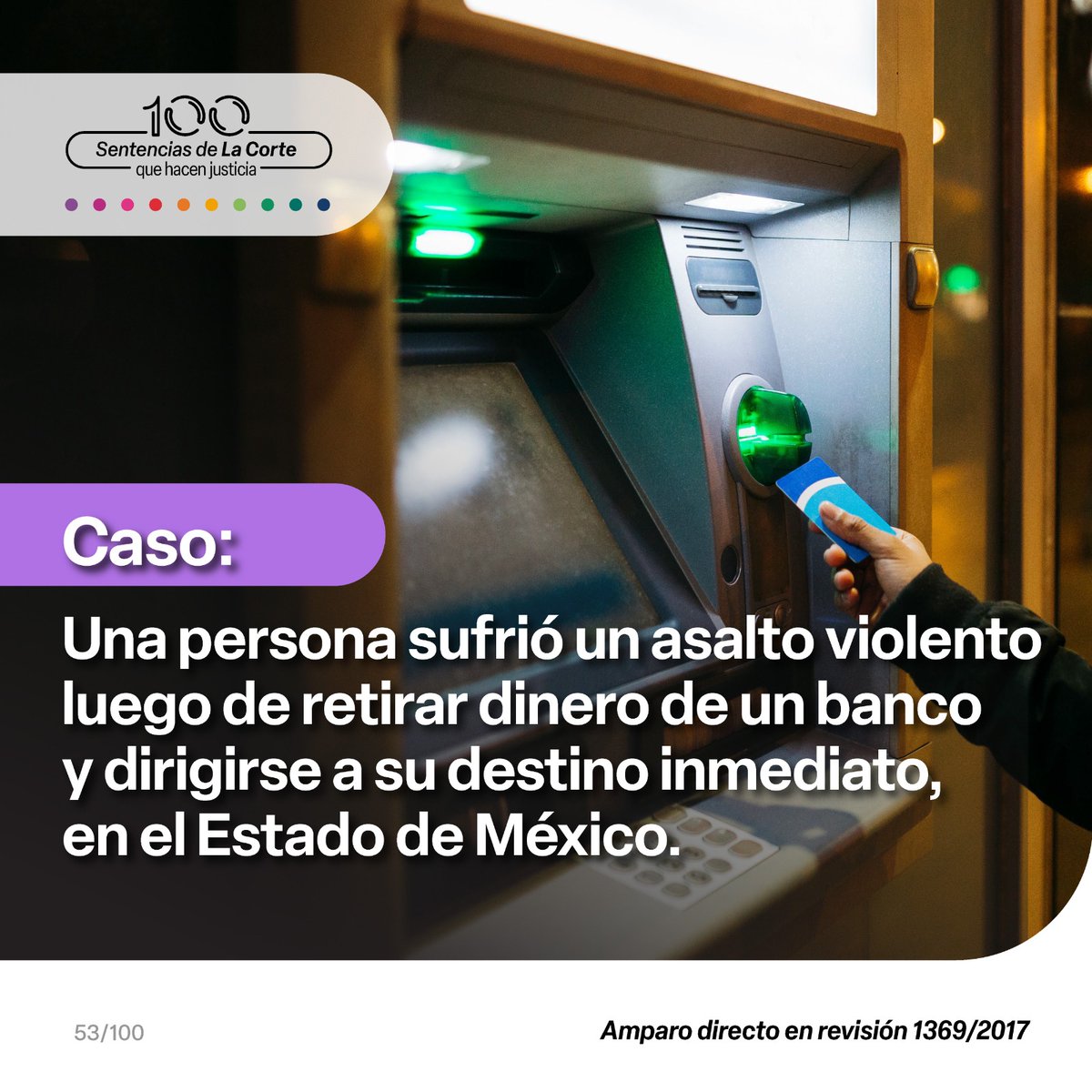SCJN's tweet photo. Ante los asaltos a personas que retiran dinero de un banco, #LaCorte determinó que es constitucional el aumento de penas en este delito. #100Sentencias 

¡Conoce la historia completa aquí! https://t.co/rhLmNWdtAW https://t.co/DM7PuEeM9Y