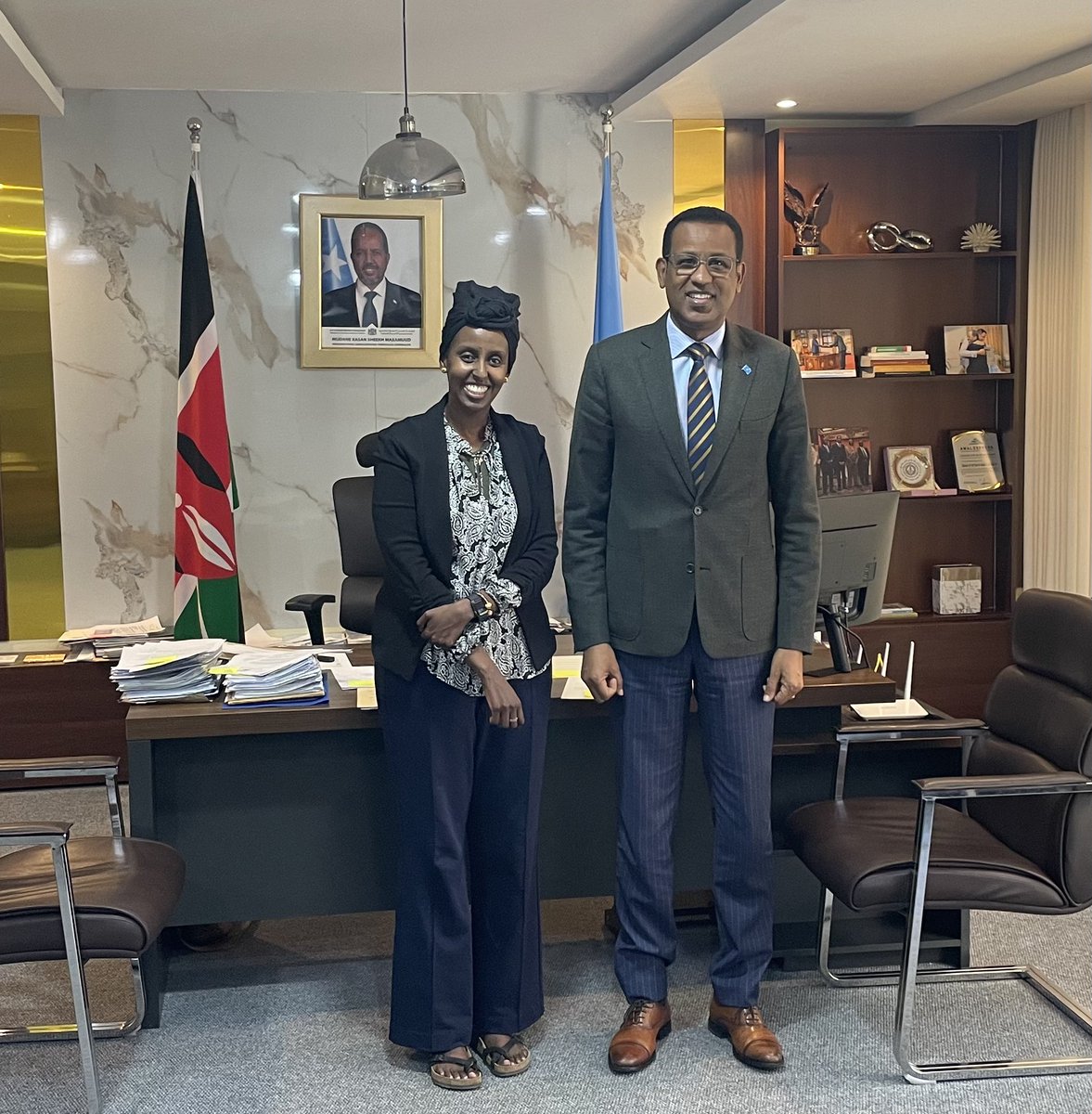 Aadawe's tweet photo. I had a great meeting today with Ambassador Jabril Ibrahim Abdulle at the Somali Embassy in Kenya. I appreciate the time you took to discuss environmental issues, particularly skin-lightening products and chemical exposure. I look forward to collaborating with you and your team. https://t.co/Oa4EKKNRvN