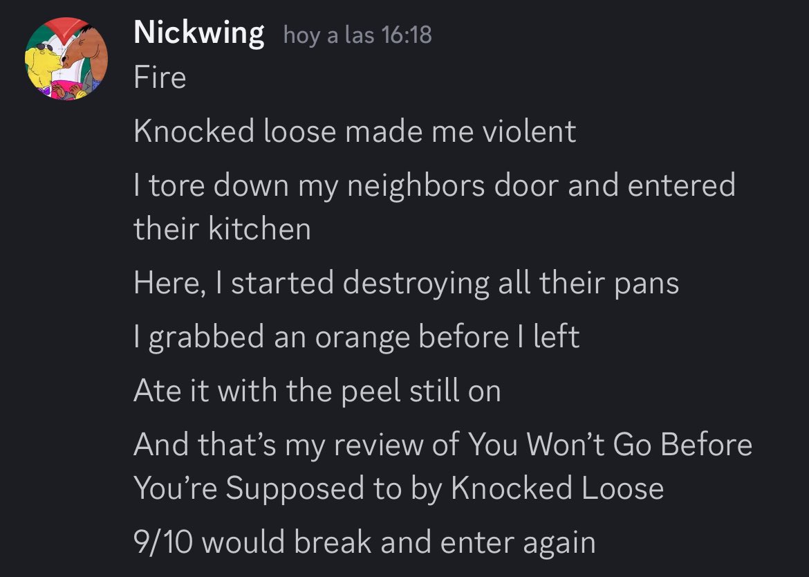 Nickwing78's tweet photo. You Wonโt Go Before Youโre Supposed to - Knocked Loose
#WingReviews https://t.co/XSiwy6x45X