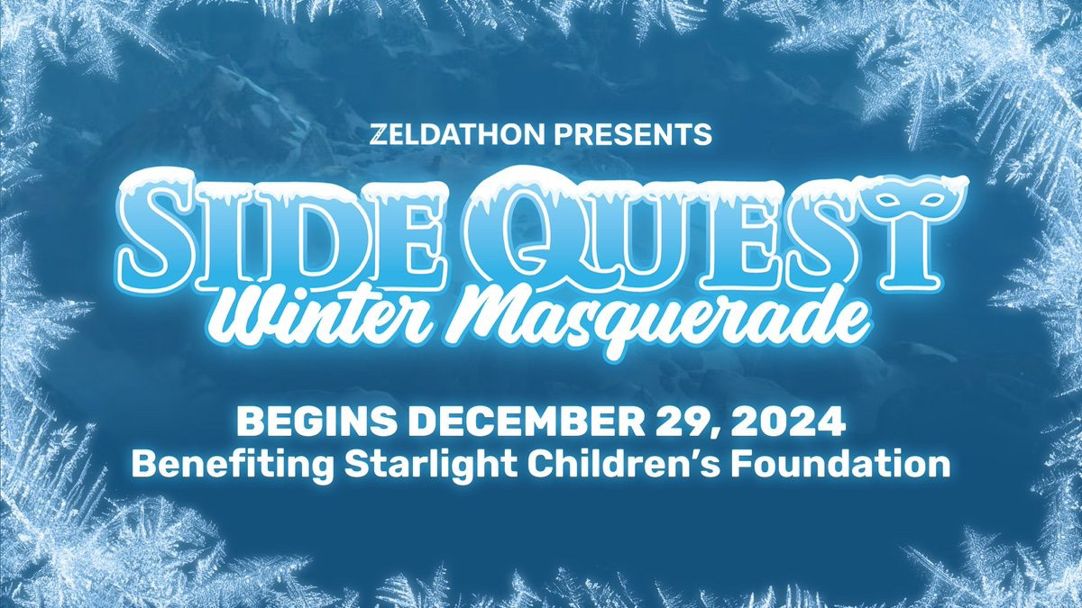 Zeldathon (@zeldathon) on Twitter photo We are 🔴LIVE🔴with Side Quest: Winter Masquerade! Join us as we fundraise for <a href="/StarlightUS/">starlightUS</a>!
📺Watch: twitch.tv/zeldathon
💳Donate: zeldathon.com/donate
📅Schedule: zeldathon.com/schedule
💰Prizes: zeldathon.com/prizes We are 🔴LIVE🔴with Side Quest: Winter Masquerade! Join us as we fundraise for <a href="/StarlightUS/">starlightUS</a>!
📺Watch: twitch.tv/zeldathon
💳Donate: zeldathon.com/donate
📅Schedule: zeldathon.com/schedule
💰Prizes: zeldathon.com/prizes
