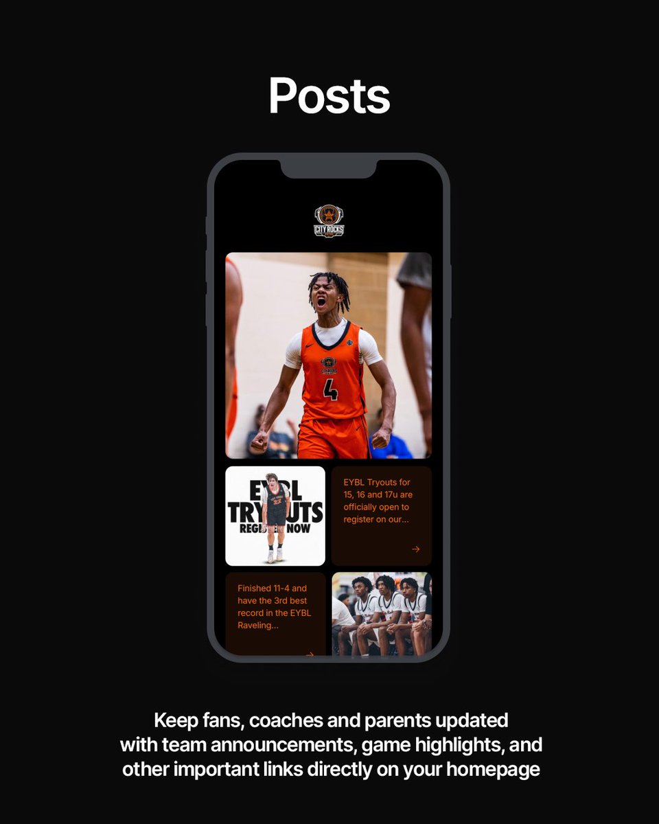 Big win? New merch? Last-minute schedule change? Post updates straight to your homepage and keep everyone informed without the group-text chaos.