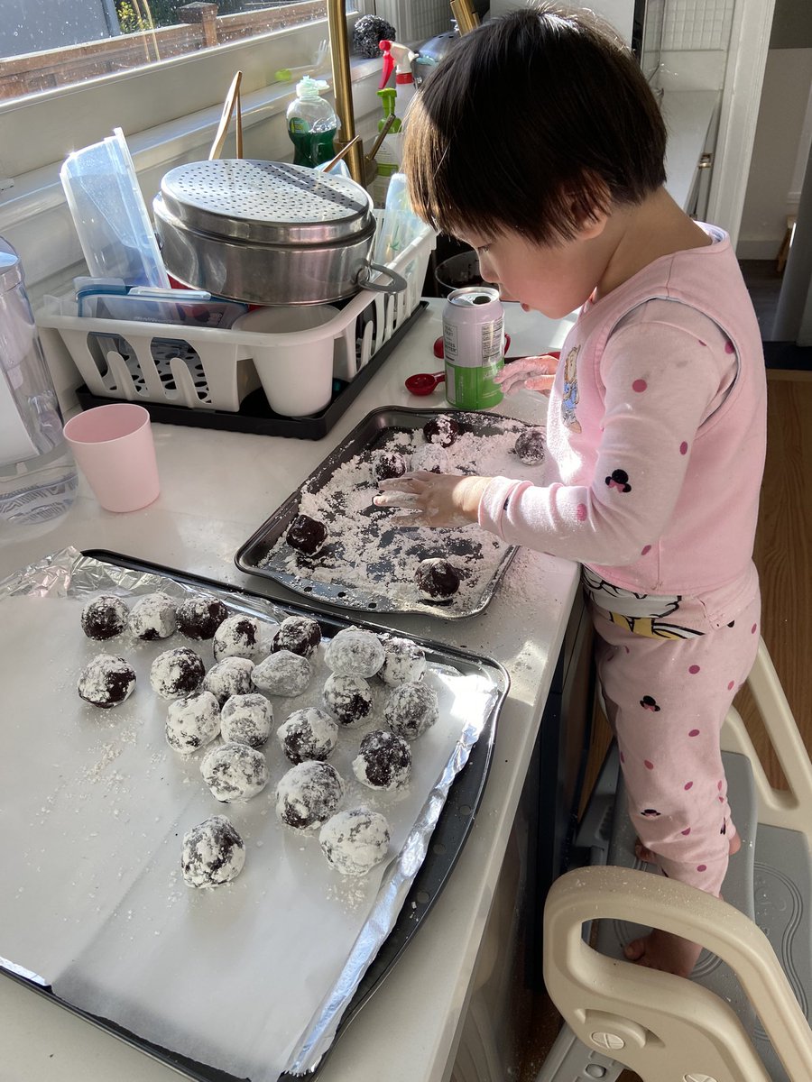 Chocolate crinkles with the help from my almost 3y old.