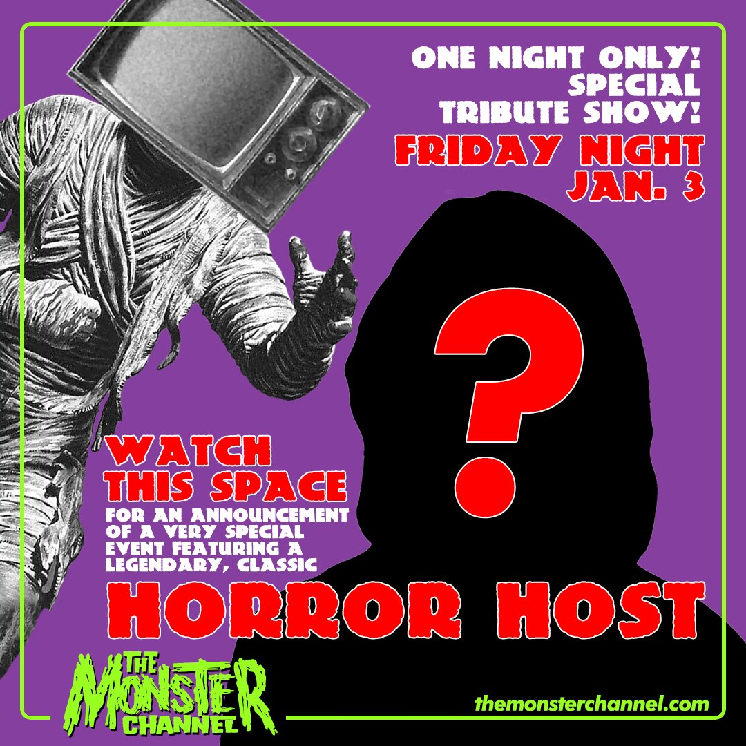 We're cooking up something that came our way last minute...watch this space as we announce an exclusive airing of a retro episode from one of the world's most popular, late, lamented classic horror hosts!