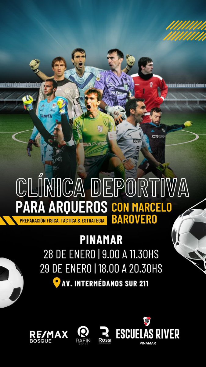 Clínica deportiva de arqueros con Marcelo Barovero para los que anden por Pinamar ❤️❤️❤️  venta de entradas por passline!