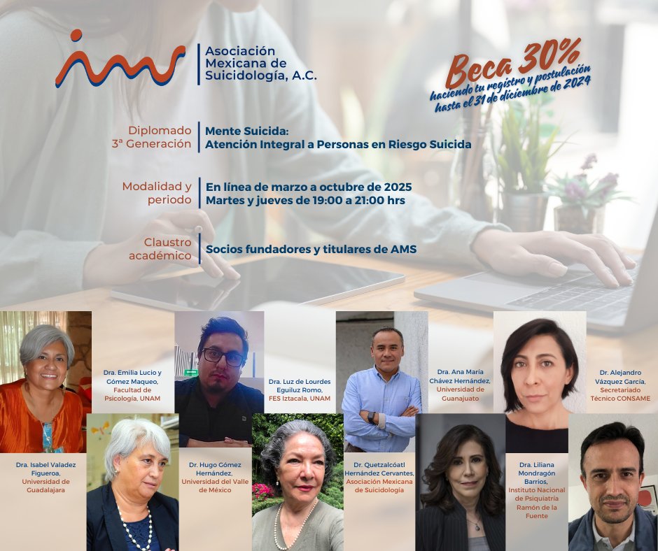 ¡Aún hay tiempo para invertir en tu iniciación a la #Suicidología!

Haz tu registro y tu postulación en un video minuto para una beca* del 30%. Escribe a diplomados@suicidologia.mx para recibir la información y liga al proceso de admisión.
*Aplican términos y condiciones.