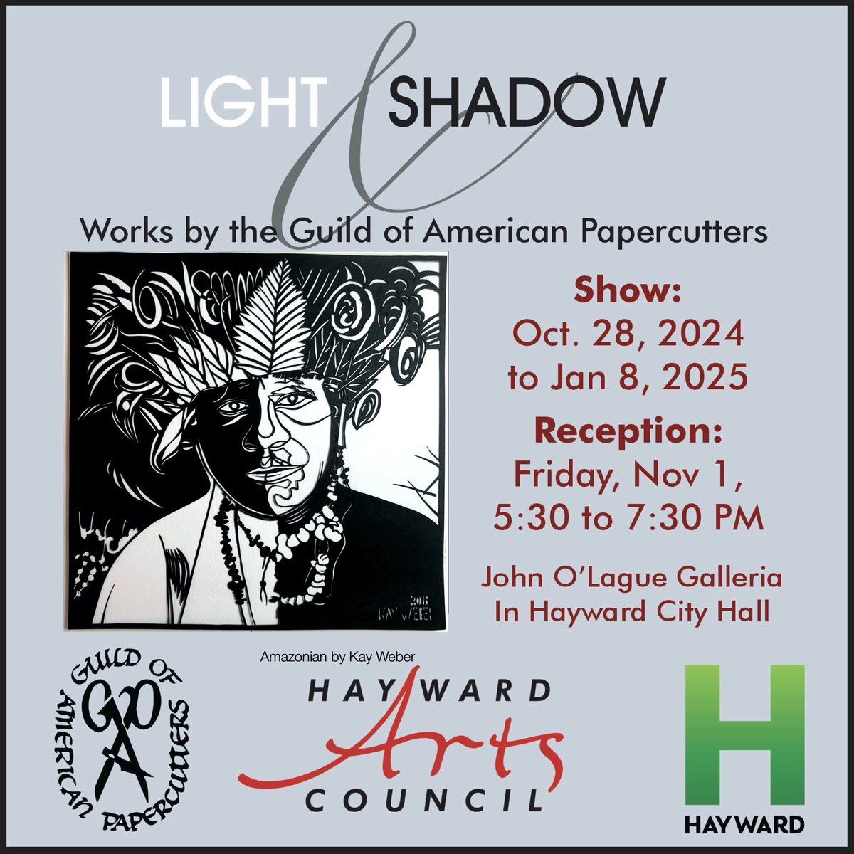 KayWeberArtwork's tweet photo. The Hayward Arts Council, in collaboration with the American Guild of Papercutters, is featuring two of my artworks, Amazonian and Women, Fish, Moon, at Hayward City Hall. This wonderful exhibition runs until January 8th! https://t.co/lfNJV35I8M