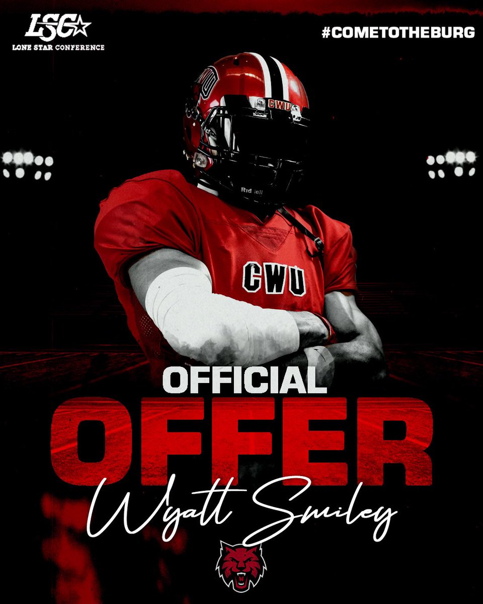 Wyatt Smiley (@smileywyatt) on Twitter photo After a great call with <a href="/CoachFerriter/">Mike Ferriter</a> I am blessed to say I have received my first offer to Central Washington University! Thank you to the whole coaching staff for believing in me!
<a href="/CoachLemming/">JJ Lemming</a> <a href="/CoachFisk/">Chris Fisk</a> <a href="/CoachRipken/">Ripken Braman</a> <a href="/flyguyhuey5/">Houston Lillard</a> <a href="/RCarterTV/">RaShaad Carter</a> <a href="/teamlillard7on7/">Team Lillard Football</a> <a href="/BrandonHuffman/">Brandon Huffman</a> After a great call with <a href="/CoachFerriter/">Mike Ferriter</a> I am blessed to say I have received my first offer to Central Washington University! Thank you to the whole coaching staff for believing in me!
<a href="/CoachLemming/">JJ Lemming</a> <a href="/CoachFisk/">Chris Fisk</a> <a href="/CoachRipken/">Ripken Braman</a> <a href="/flyguyhuey5/">Houston Lillard</a> <a href="/RCarterTV/">RaShaad Carter</a> <a href="/teamlillard7on7/">Team Lillard Football</a> <a href="/BrandonHuffman/">Brandon Huffman</a>