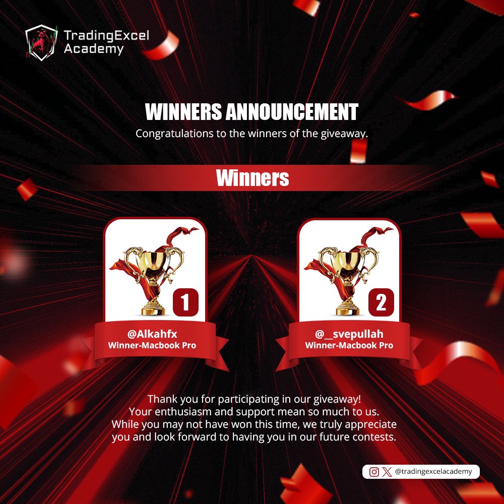 DAY_TRADING_INS's tweet photo. CONGRATULATIONS TO OUR WINNERS🎉🎊
#trading #forex #forexeducation #tradingexcelacademy https://t.co/MpOUZiJGb0