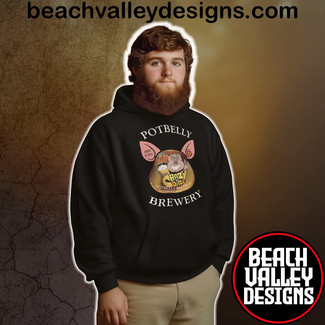 Black hoodie with the Potbelly Brewery "Crazy Daze" pump clip on it available from beachvalleydesigns.com/hoodies 

#crazy #daze #crazydaze #beerlover #beer #realale
