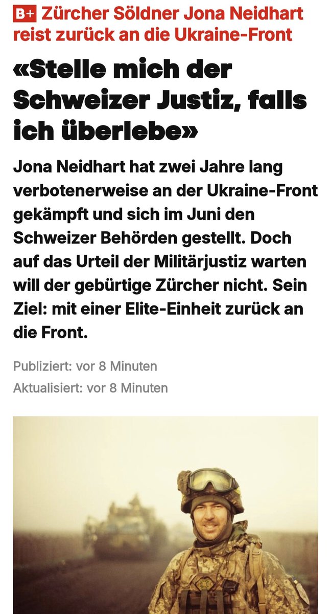 Respekt für den Schweizer Jona Neidhart der sein Leben riskiert für die Freiheit der Ukraine.
▫️🇨🇭▫️🇺🇦▫️🍀▫️