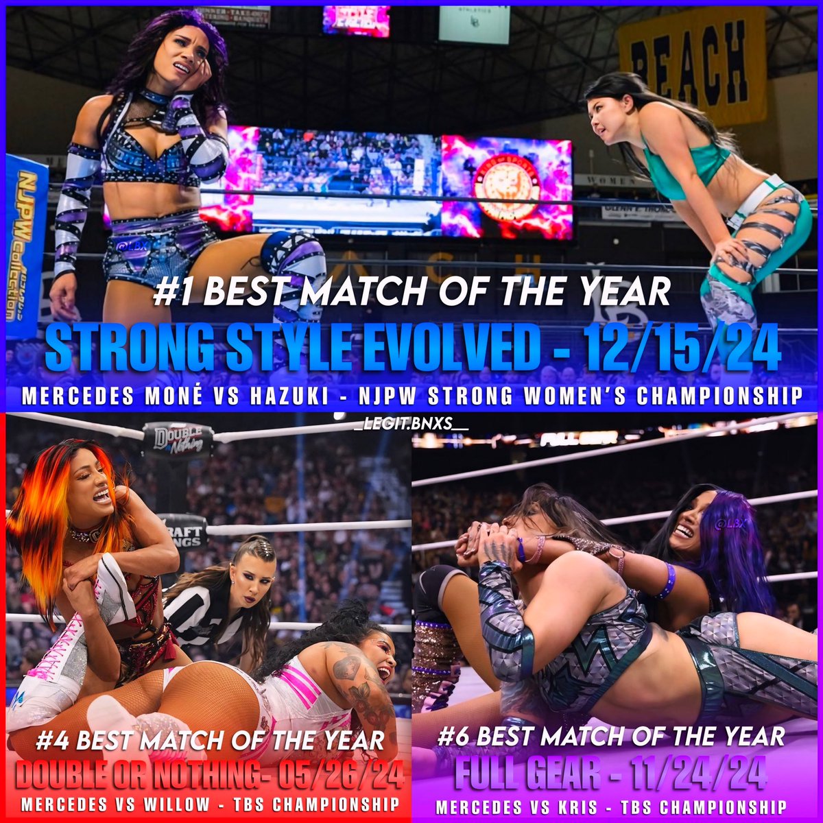 legitbnxs's tweet image. By Sports Illustrated, Mercedes has the #6, #4and #1 out of 10, best women’s matches of the year! Put some respect on her name! Also 2024 really was Mercedes’ year! The GOAT ✨💛

#MonéTalks #MercedesMoné #SportsIllustrated #KrisStatlander #WillowNighingale #Hazuki