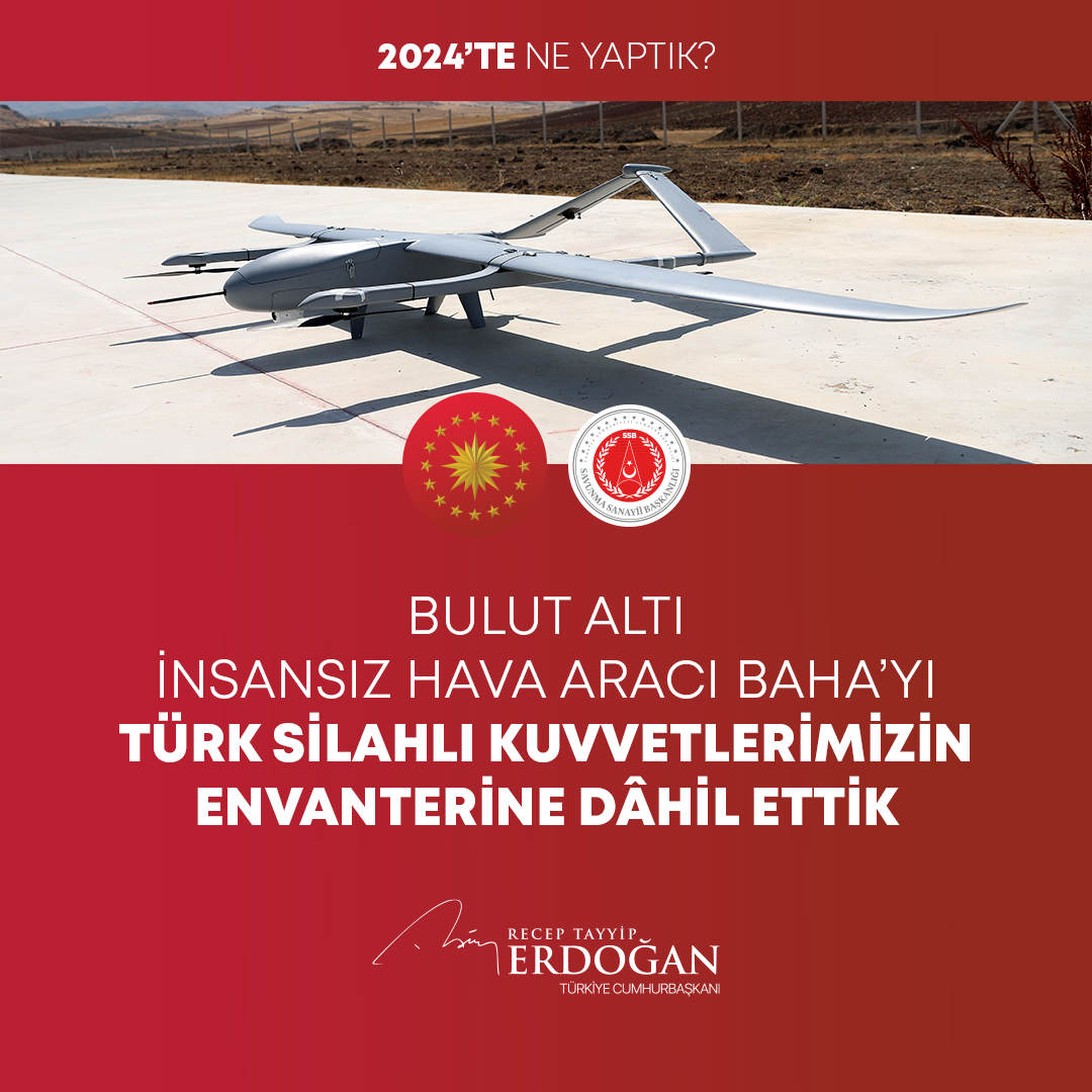 Bulut altı insansız hava aracımız BAHA’yı Türk Silahlı Kuvvetlerimizin envanterine aldık. #2024teNeYaptık