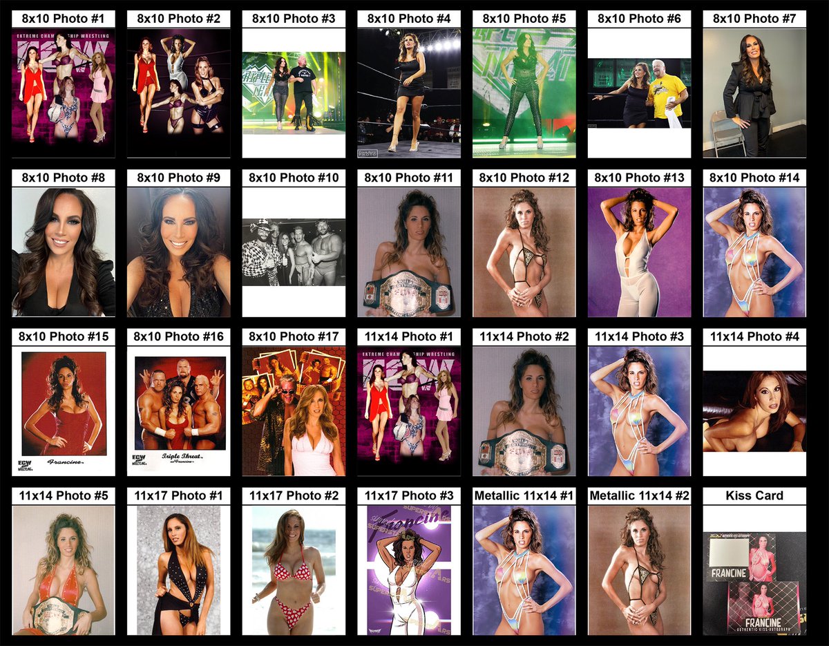 ECWDivaFrancine's tweet photo. Hey guys! Tomorrow is my LIVE New Years Eve virtual! Join me at 7pm EST for the party of the year! Here are some of the 8x10’s that are available for purchase! Ring worn items available! Spin the wheel and play truth or dare! 

https://t.co/8VbkdRcgDs https://t.co/ZLpzkWEoEX