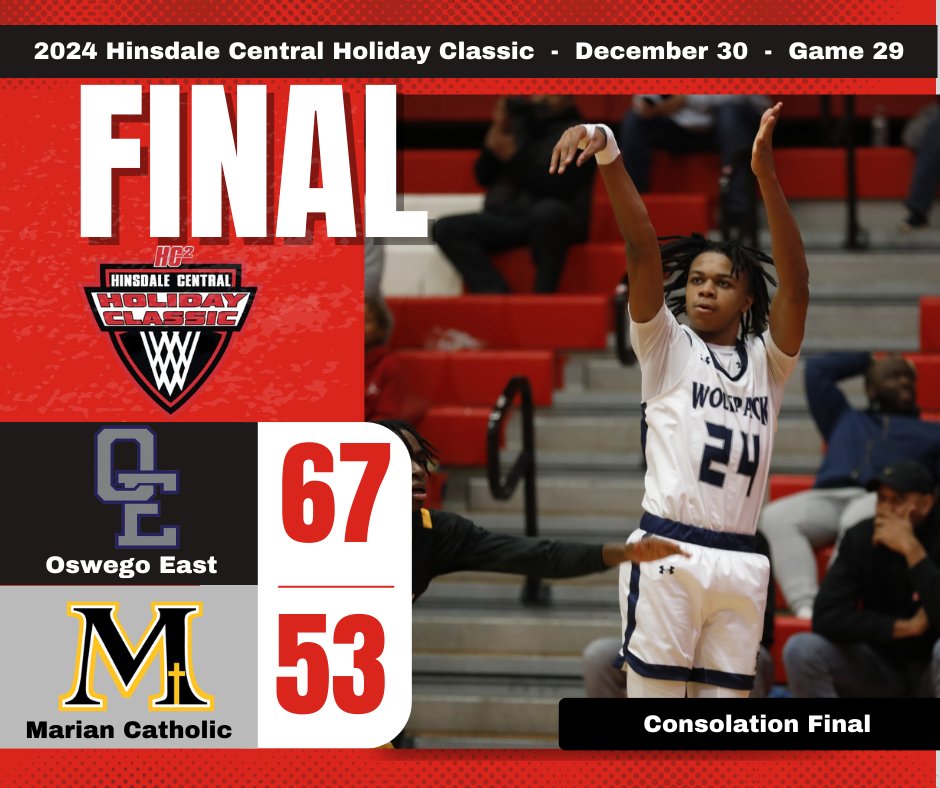 Mason Lockett's 21-point performance spurred Oswego East to a 67-53 win against Marian Catholic in the consolation championship of the 2024 Hinsdale Central Holiday Classic.  

hcholidayclassic.com/2024stats/24hc…