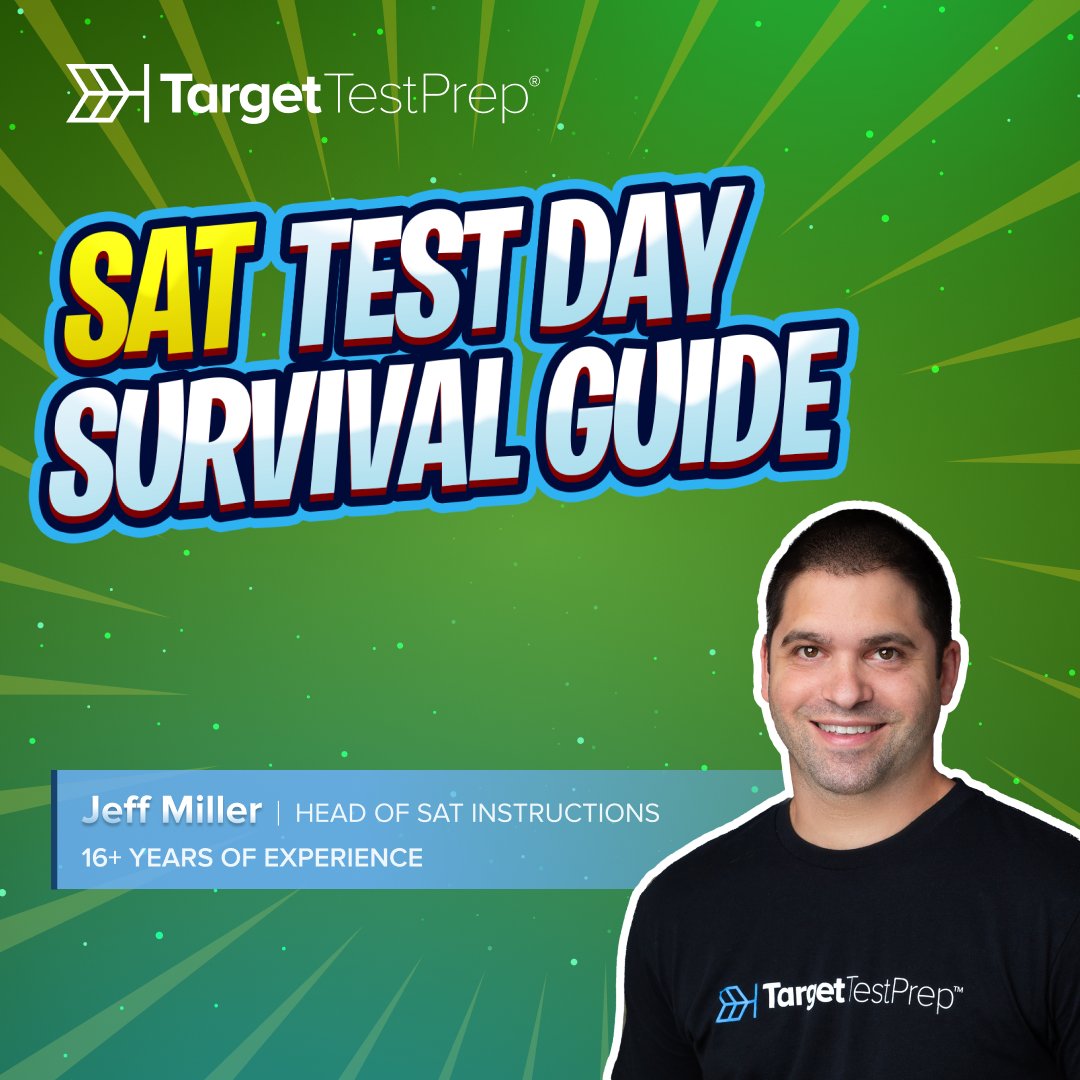 TargetTestPrep's tweet image. Ready to ace the SAT? Dive into our ultimate SAT Survival Guide with expert tips from Jeff Miller! From time management to staying calm under pressure, we’ve got you covered. 🚀

 Watch now ow.ly/uNIv50Uy9Gp

 #SATPrep #TestDayTips #StudentSuccess