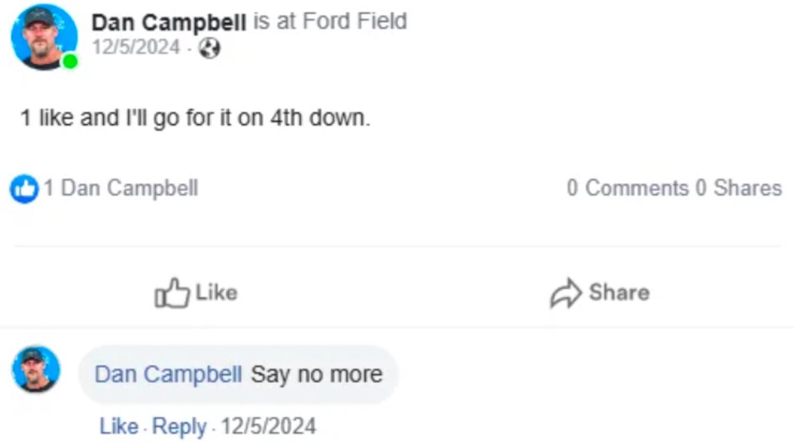 khamszn's tweet photo. Dan Campbell is the smartest dumbass to ever graze this planet https://t.co/jRSpckKWdV