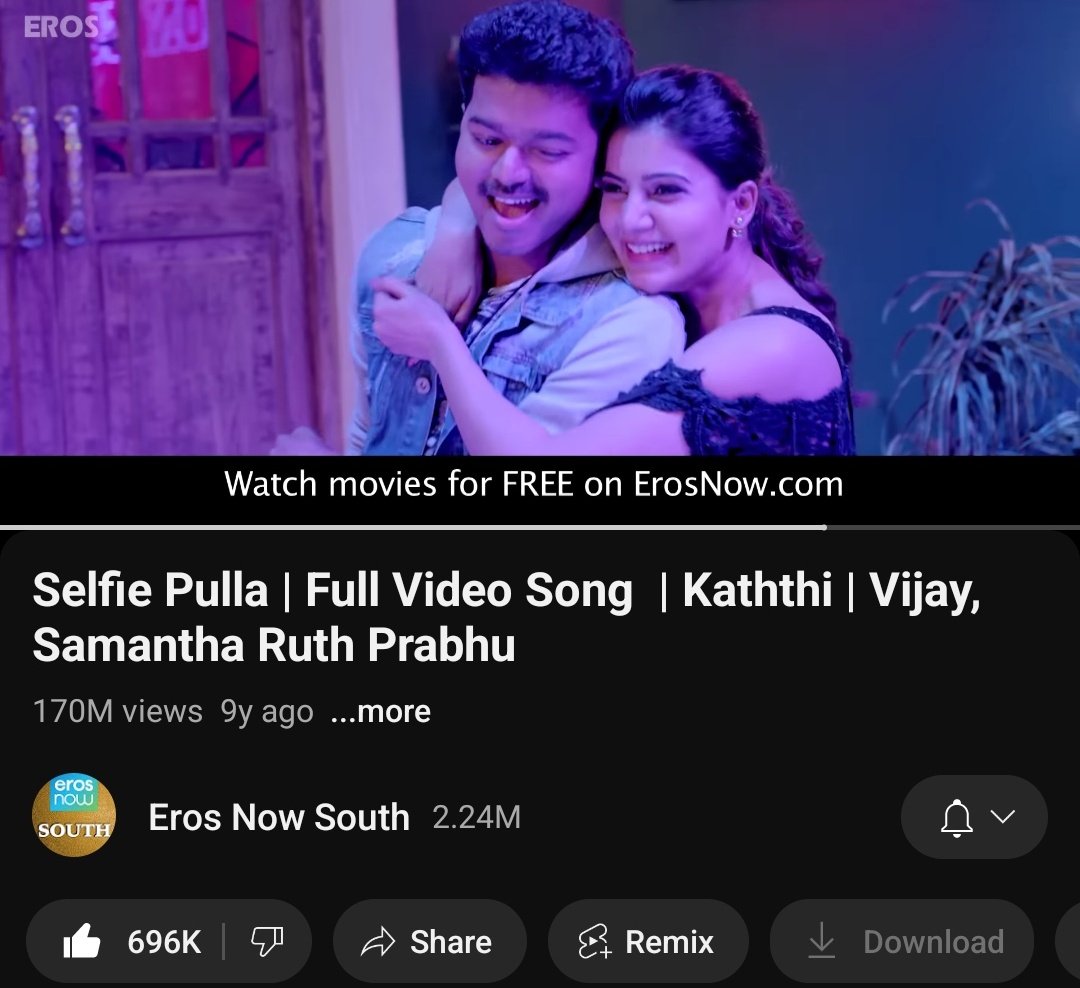 VijayFansUpdate's tweet image. #SelfiePulla Video Song from #Kaththi hits Massive 170 Million+ views 🕺💃 

@actorvijay @Samanthaprabhu2 @ARMurugadoss @anirudhofficial 
@ErosNowSouth @SonyMusicSouth