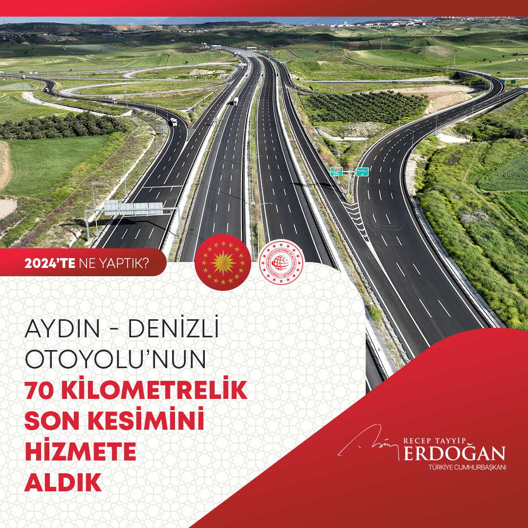 Seyahat süresini yaklaşık 2 saatten 55 dakikaya düşüren Aydın-Denizli Otoyolu’nun 70 kilometrelik son kesimini de hizmete aldık. #2024teNeYaptık