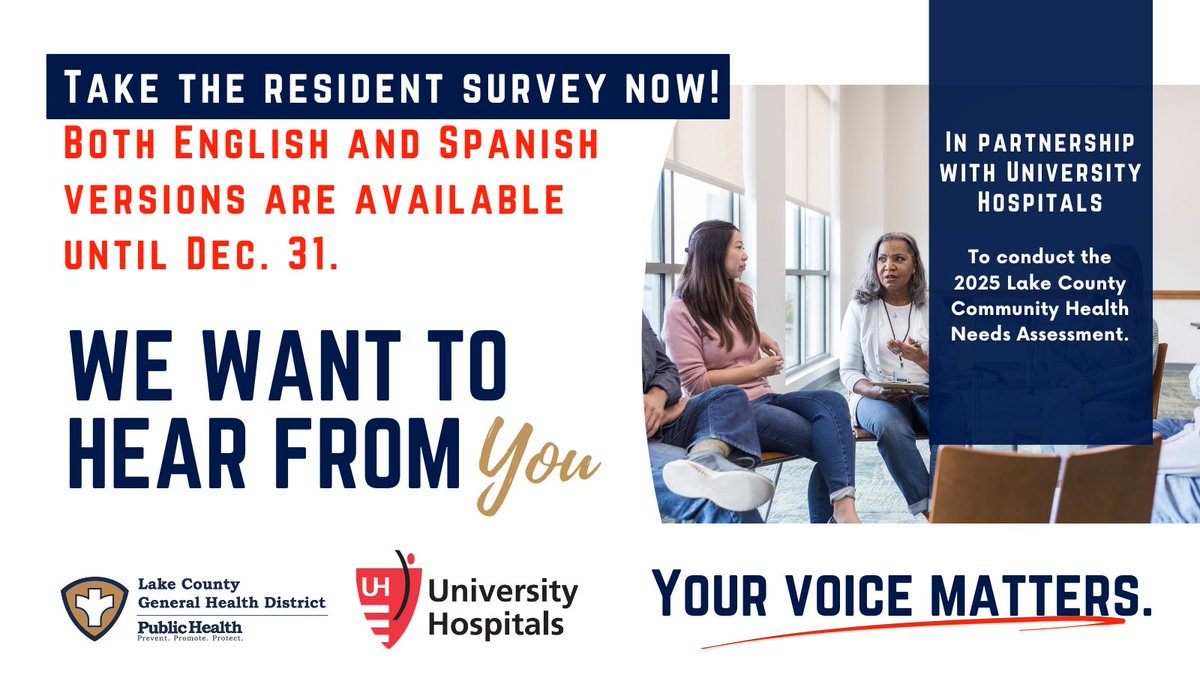 📣 There's still time!📣 The community resident survey is still available for Lake County residents 18 years of age and older and will cover a range of health-related topics. The survey is available in both English (bit.ly/2025LGCHNA_Eng…) and Spanish (bit.ly/2025LGCHNA_Esp…).