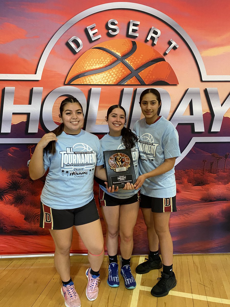 Downey wins the Chick-fil-A Division of the Desert Holiday Classic with a 75-37 victory over Brawley. Natalie Gomez MVP! Samira Padilla and Bella Mejia All Tournament! <a href="/MattyK31/">Matthew Kovach</a> <a href="/D_H_S_Athletics/">DHS Athletics</a> 🏀💪🏀💪🏀
