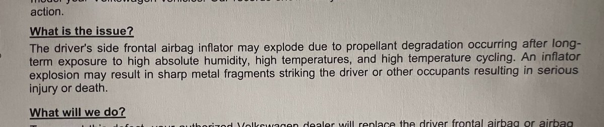 Can’t even drive my car anymore, because of broke(n, explosively lethal airbags)