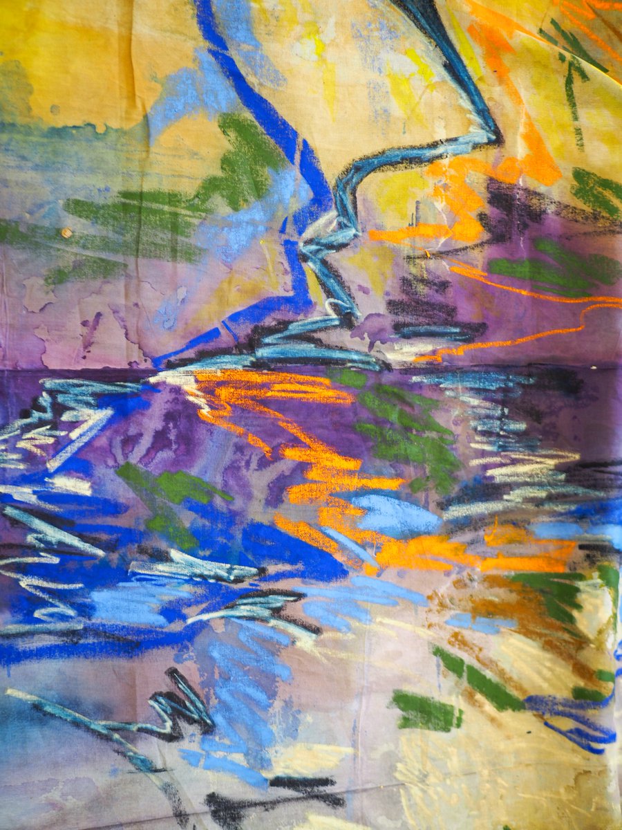 My 3rd piece on <a href="/rodeodotclub/">Rodeo</a> 
No Lugar  001 
Painting on textile, acrylic, ink and oil stick

rodeo.club/post/0x73f5C35…