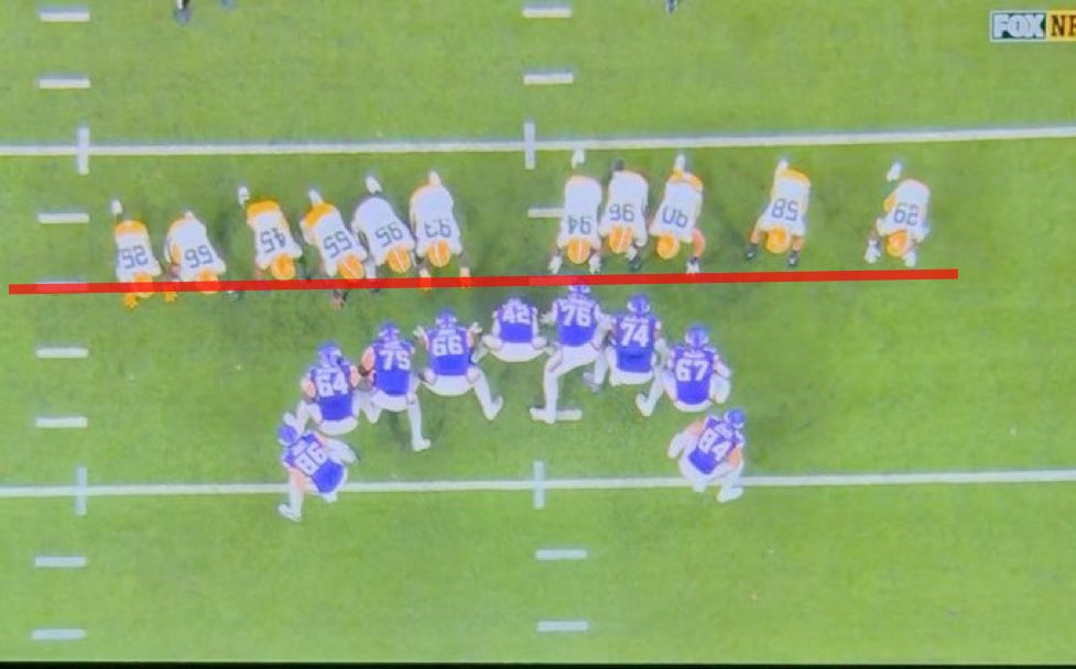 JustinCaston's tweet photo. @Tommers71 @utdjames0 @Rate_the_Refs Hopefully this clears this up for you. The line of scrimmage was the 37 yard line. The long snapper moved the ball back a foot, which he is allowed to do. https://t.co/3KmnoYw9xw