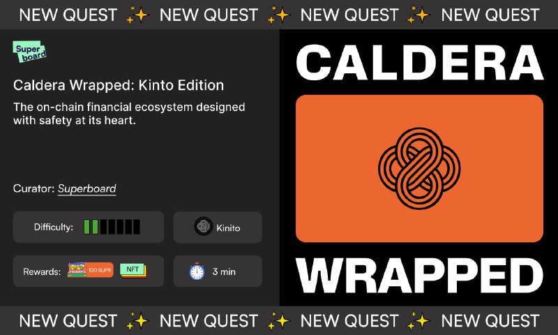 BBLabsEdu's tweet photo. Caldera Wrapped 2024: Kinto edition.

The golden road to the on-chain financial system has just started📷

Get your exclusive collectible card within 24 hours: https://t.co/Btb7siQ3iI

📷The HYCHAIN quest has been extended for 24 hours. https://t.co/19ggYLfnuD