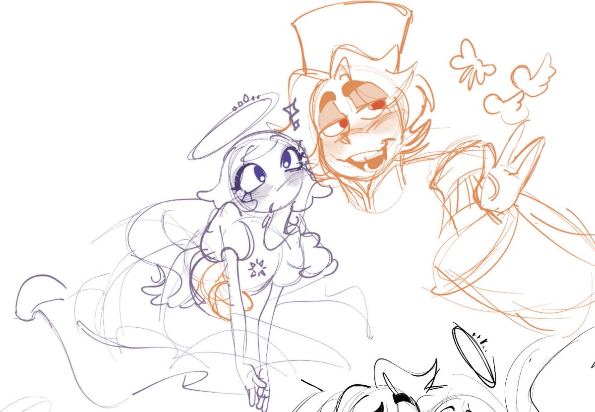 Ipopp_y's tweet image. More doodles of them #HazbinHotelAbel #hazbinhotelemily #HazbinHotel #serapherd #abelxemily