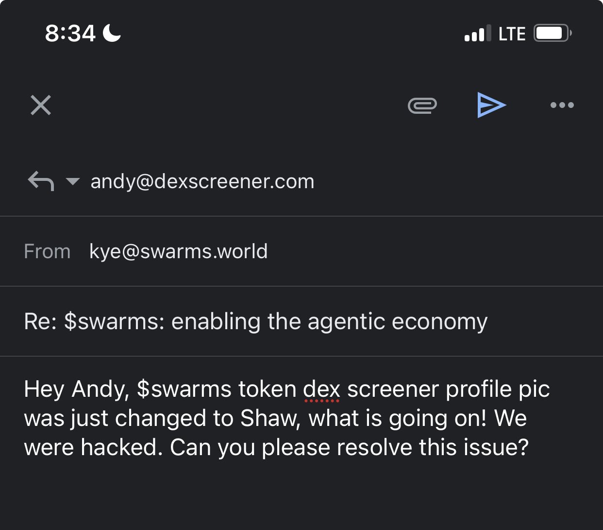 Kye Gomez (Hiring) on X: &ldquo;$swarms dex screener was hacked by 