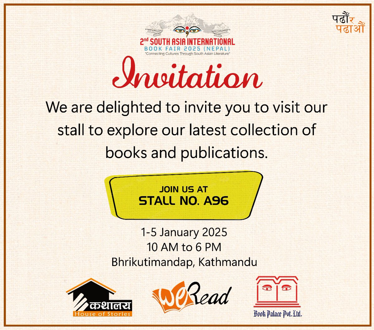 We are delighted to invite you to visit our stall. #kathalaya #kathalayanepal #childrenbooks #BookFair #SAIBF #bookfair #bookpalace #weread