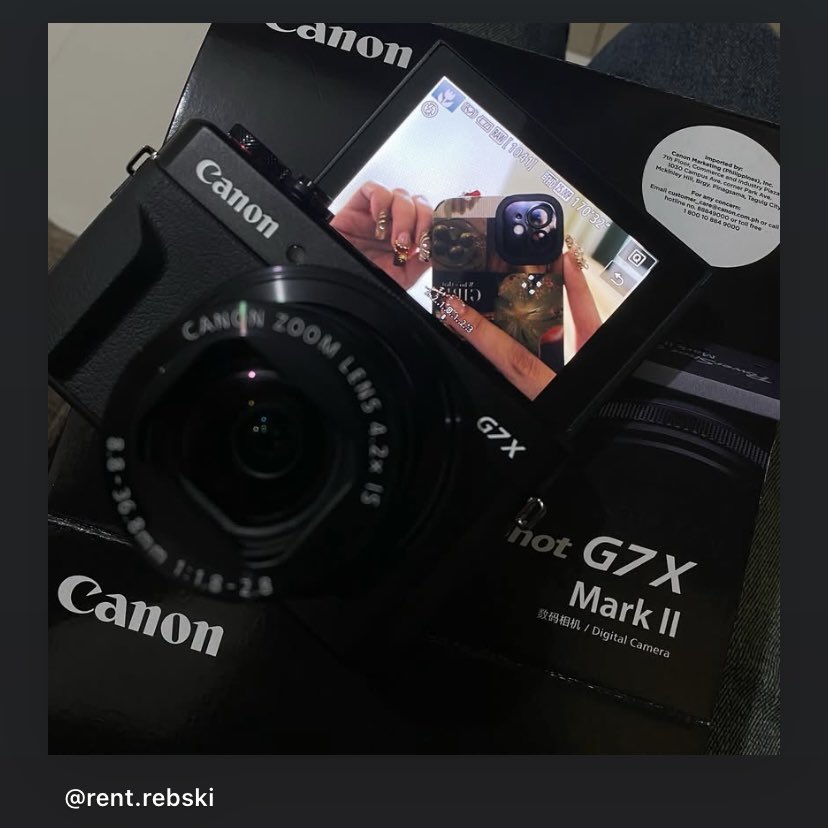 ♡‧₊˚ canon powershot g7x mark ii for rent !!

hey oomfs! if u wanna step up your content game or take some fire pics, this cam’s for u ❤️‍🔥 my digi cam is now up for rent! 💋 hit up rent.rebski on ig for the deets or slide into my dms 📸

rent it now !! ♡‧₊˚
