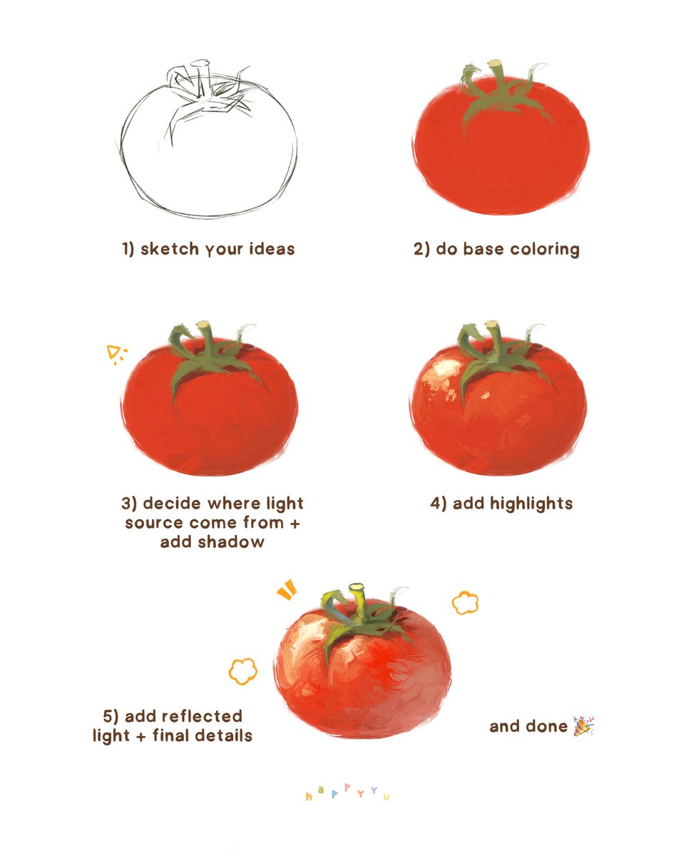 happyyu_'s tweet image. ° ✧ Simple tutorial: How to draw tomato  ( ◜◡◝ )🍅 ✧ °
