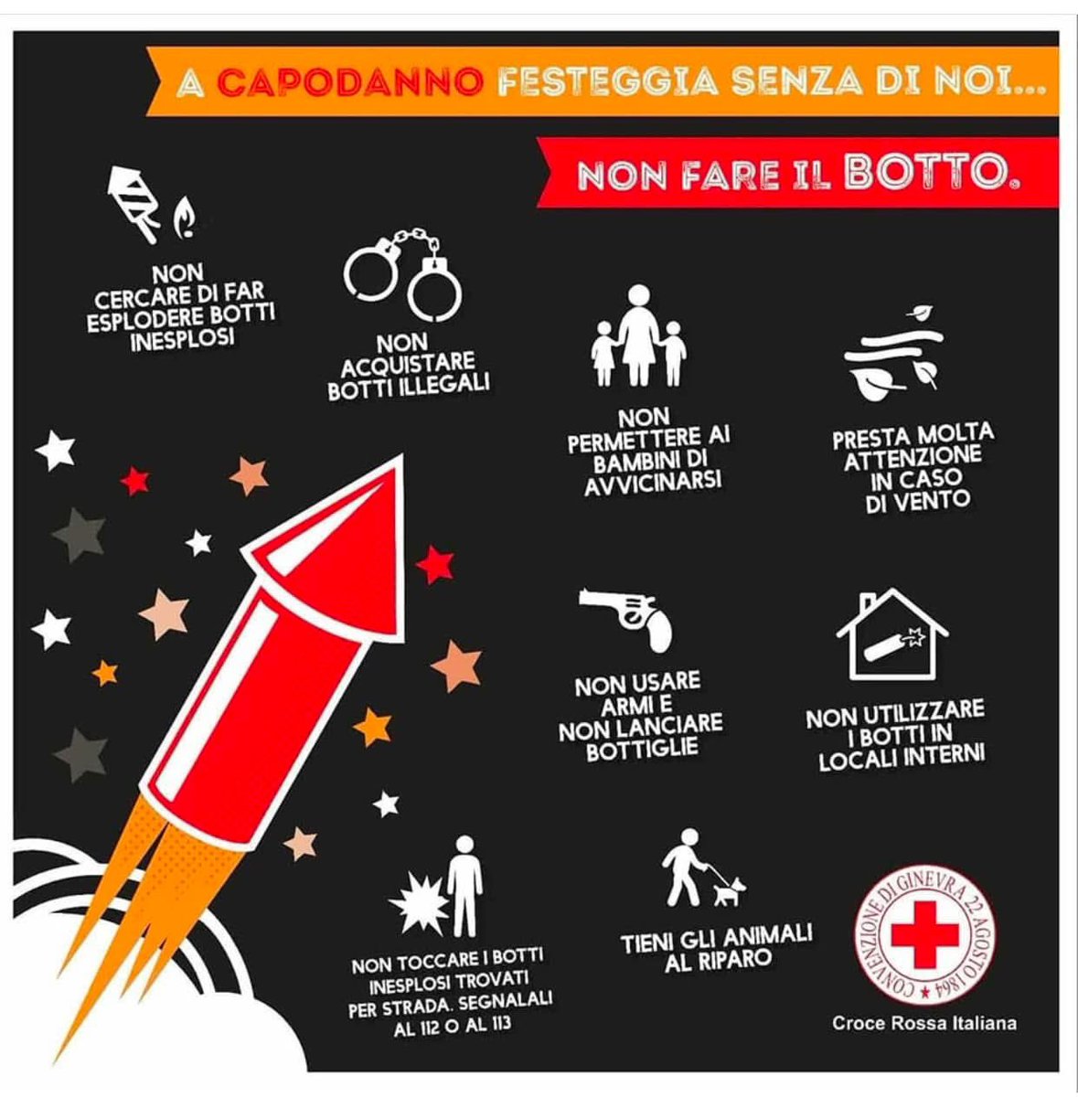 crifasano's tweet photo. Festeggia il Capodanno in sicurezza: NON FARE IL BOTTO!

Evita botti, tieni i bambini lontani dai fuochi, proteggi gli animali dai rumori e non toccare botti inesplosi. Segnala al 112.

Un Capodanno sicuro è un Capodanno sereno. Festeggia responsabilmente!

#CRIFasano https://t.co/Bvpu1QfPDF