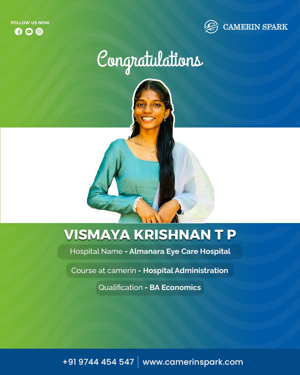 Camerin_Spark's tweet photo. Huge congratulations to Vismaya Krishnan T P on securing an amazing role at Almanara Eye Care Hospital! 🏥✨

Your tireless efforts and passion for Hospital Administration have truly paid off.

Wishing you a bright and successful career in healthcare! https://t.co/KV64vjvusc