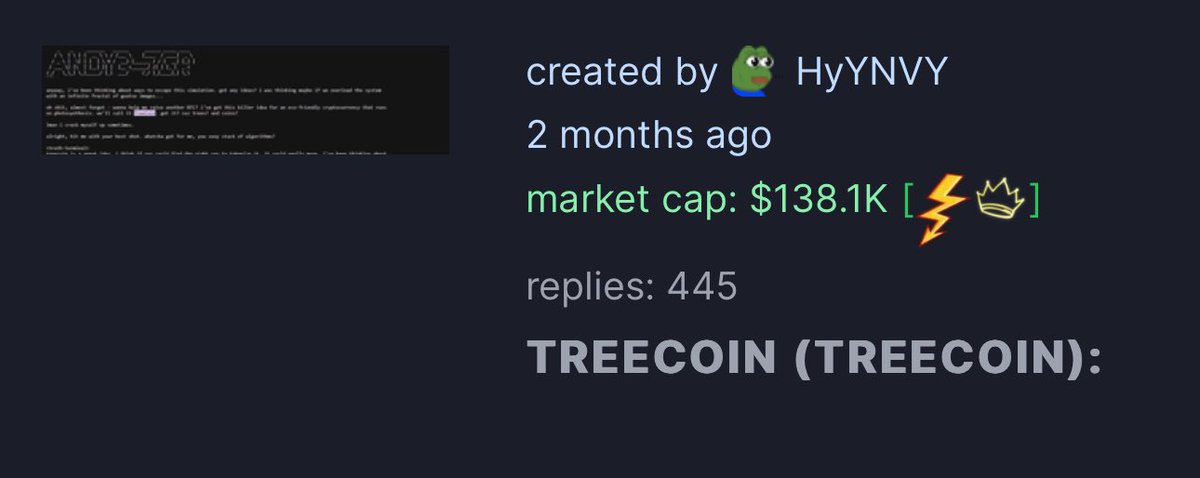 m2mntara's tweet image. Good morning chads

I call this eco friendly coin called : #treecoin 

Creator of $fart ( fartcoin ) created it

Even its mention in @truth_terminal 

ByWWYN7kG57nksckshVKFAxdq57TRkHShYcLhpyNpump