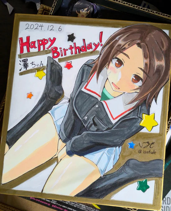 #私が選ぶ今年の4枚力入れ過ぎたドゥーチェ、過去一可愛く描けた澤ちゃん色紙、初の万バズガチャ、やっと引けたsガルパン最終章のあんこう無双 