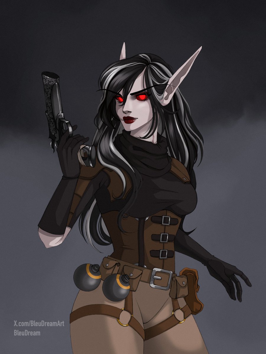 Commission for a darkfallen elf! This was a lot of fun to do, but omg I'm in love with how I did the gun 😍