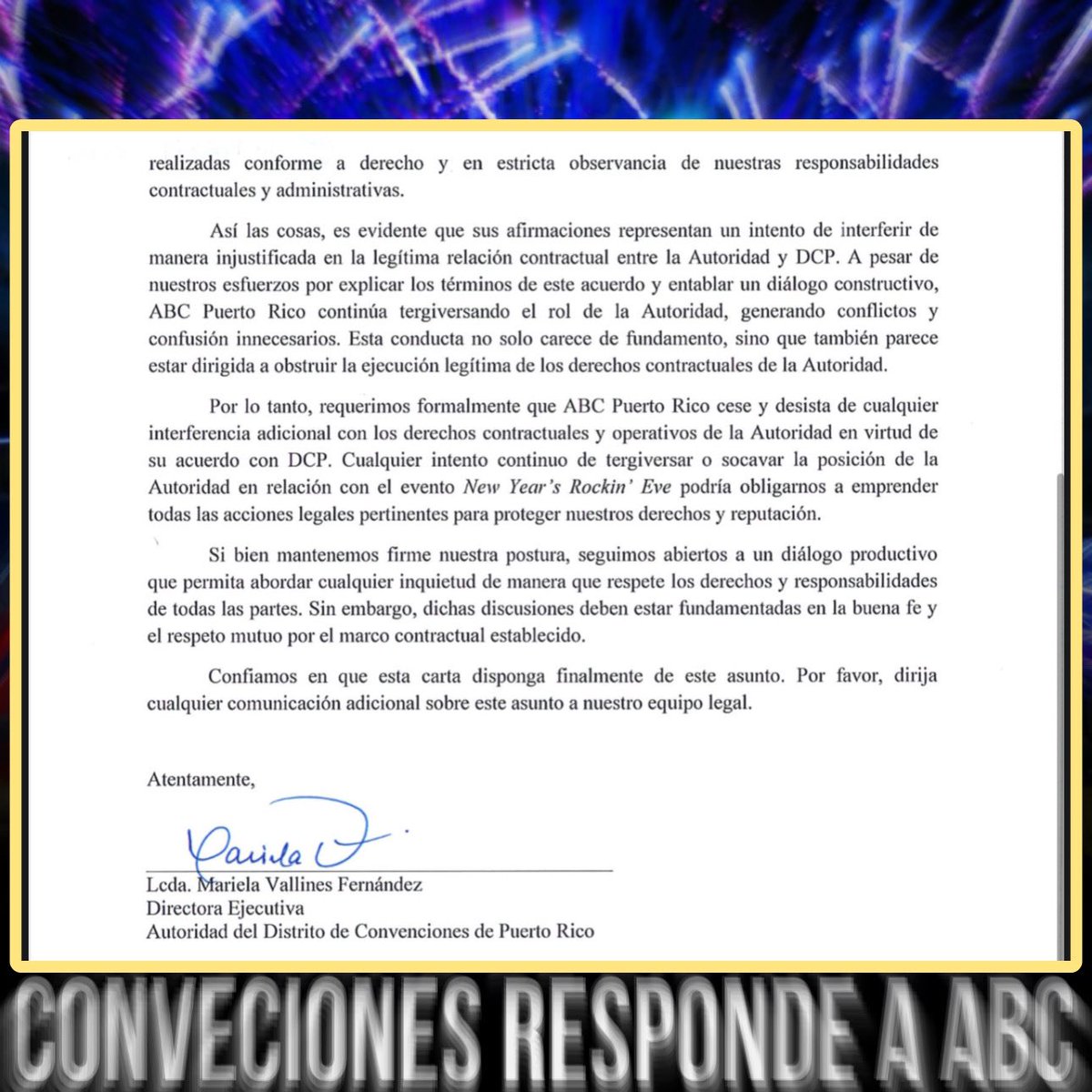 La Autoridad del Distrito del Centro de Convenciones de Puerto Rico rechaza las acusaciones infundadas de ABC Puerto Rico sobre el evento Dick Clark’s New Year’s Rockin’ Eve. Aclara que mantiene un contrato vigente y legítimo con Dick Clark Productions (DCP) y que su rol se