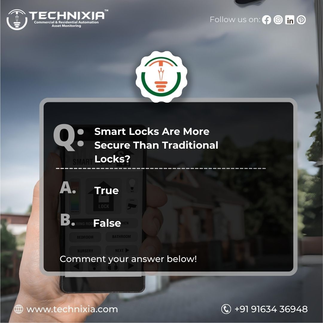 Technixia_X's tweet image. 🔒 Question of the Day! 🔒
Are Smart Locks more secure than traditional locks? 🤔
A. True
B. False

📞 Call us at +91 91634 36948
🌐 Visit: buff.ly/4f5oXDB

#SmartLocks #HomeSecurity #TechnixiaAutomation #QuestionOfTheDay #KeylessEntry #SecureLiving #SmartHomeSolutions