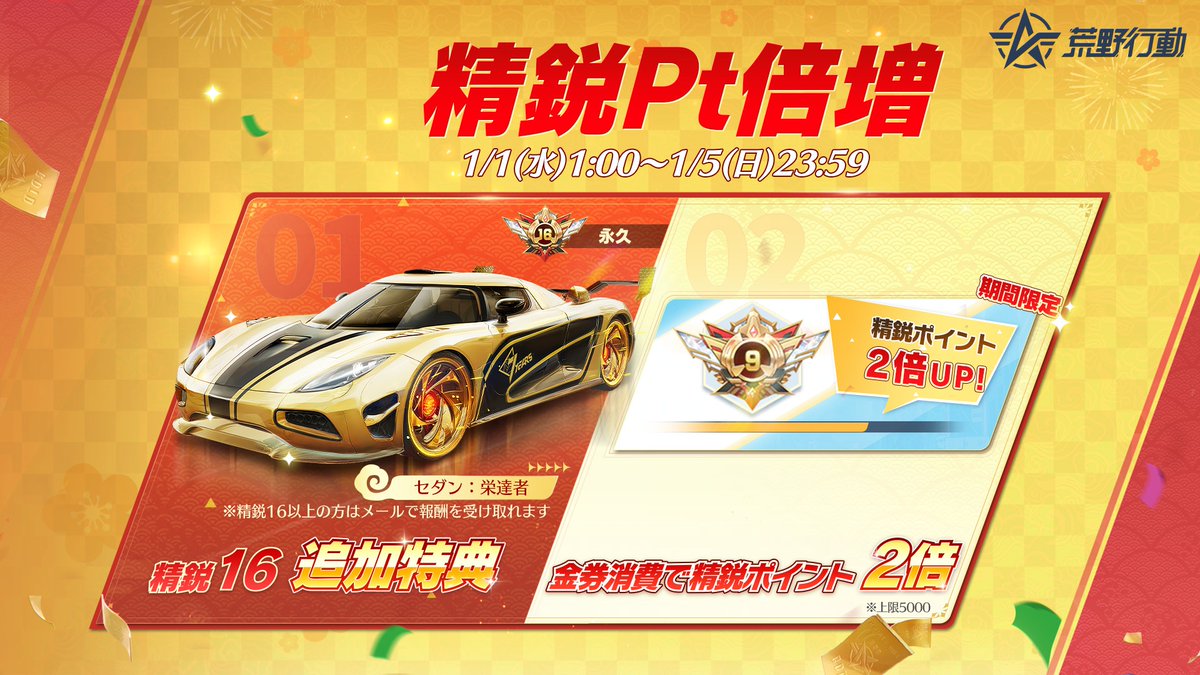 新年特典登場！精鋭ポイント倍増キャンペーン🎊 1/1(水)1:00～1/5(日